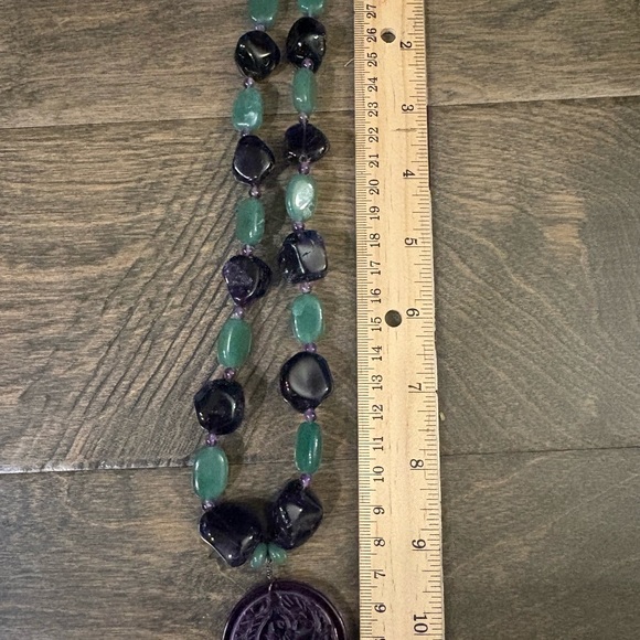 Purple and Green Beaded Pendant Necklace - Picture 2 of 3